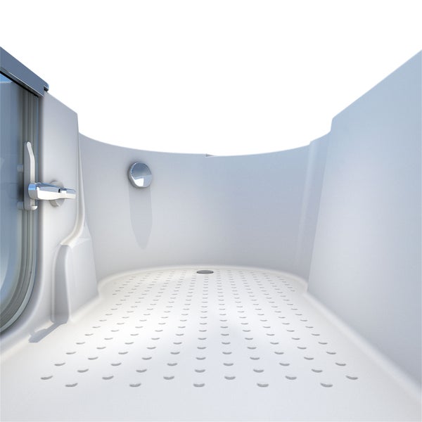 Innenansicht einer Duschkabine mit Duschbecken