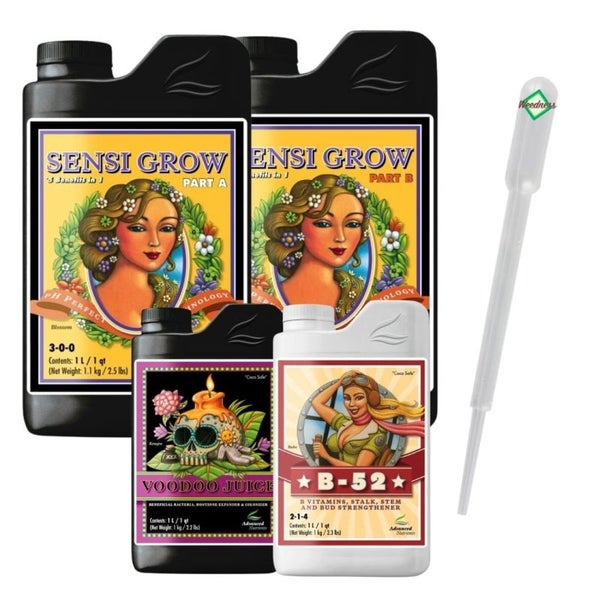 Advanced Nutrients 4-teiliges Grow Set – pH Perfect Grow A & B, Voodoo-Juice & B-52 für Maximales Pflanzenwachstum, Gesunde Wurzeln & Üppige Blüten