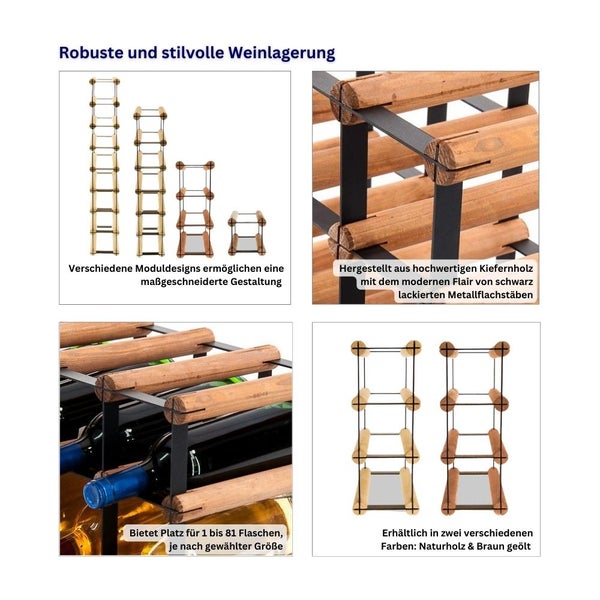 PROREGAL Modulares Weinregal Vinotega Mod Metal HxBxT 82,5 x 92,5 x 24,5 cm 9 x 8 Flaschen Massives Kiefernholz Natur