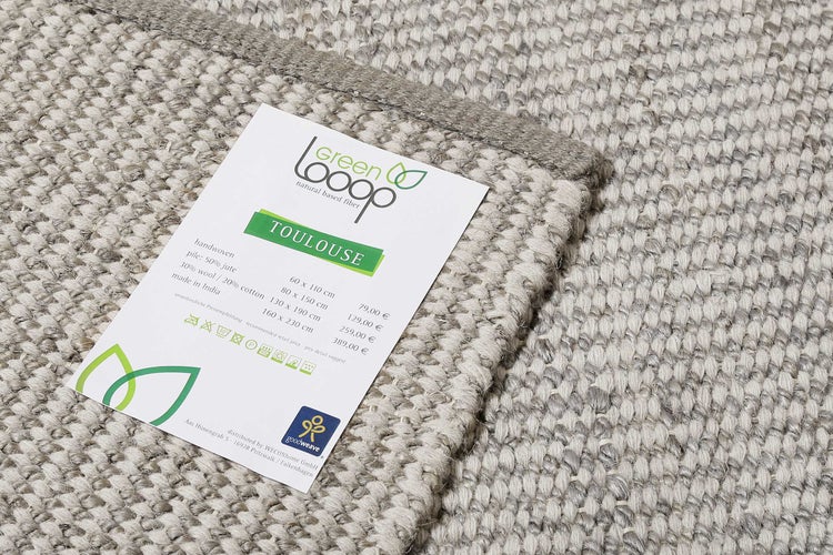 Kelim Teppich Grau Creme aus Jute & Wolle Toulouse Green Looop 130x190 cm