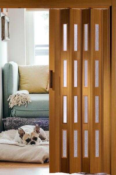Holz Schiebetür mit Glaseinsätzen im Wohnraum
