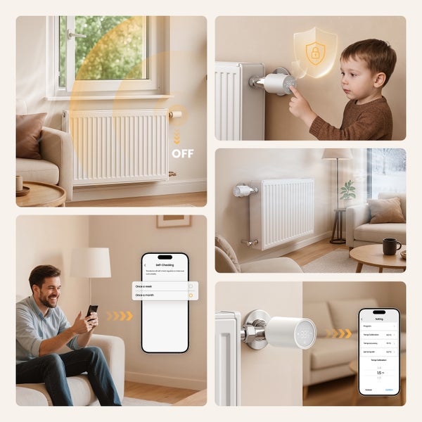 Szenenmontage eines Heizkörperthermostats zur Temperaturregelung