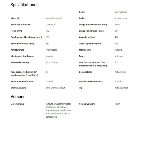 hansgrohe Duscharmatur VERNIS Shape Duschsystem, Thermostat Duschbrause Regendusche Armatur (Wasser sparen, Wassersparen, Komplettset, Chrom)