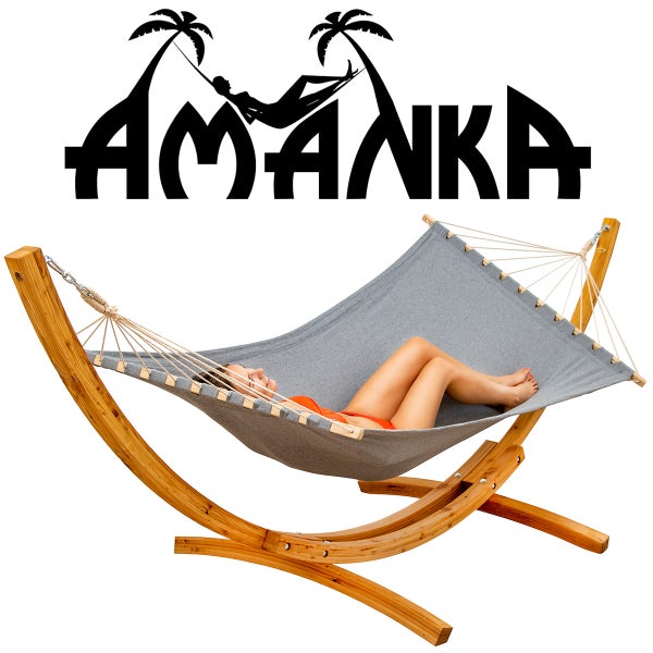 AMANKA XXL Hängematte mit Gestell - 325 cm Hängemattengestell Outdoor Holz - Hängematte Grau Outdoor Stabhängematte mit Gestell -  Hängematte für 2 - Hängematten Ständer Holz Hängematte Zwei Personen