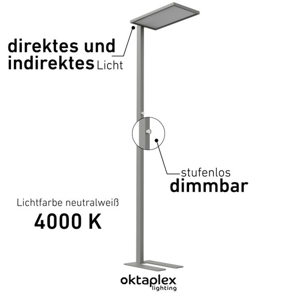 MALMÖ Stehleuchte dimmbar 7500lm 4000K neutralweiß Deckenspot silber effektiv Büroarbeitsplatz Aluminium elegant