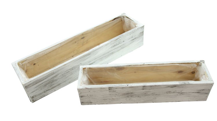 FRANK FLECHTWAREN | Pflanzer Shabby-White, 2er Set, HOLZ, FOLIE, 33 x 8 x 7 cm, 40 x 10 x 8 cm