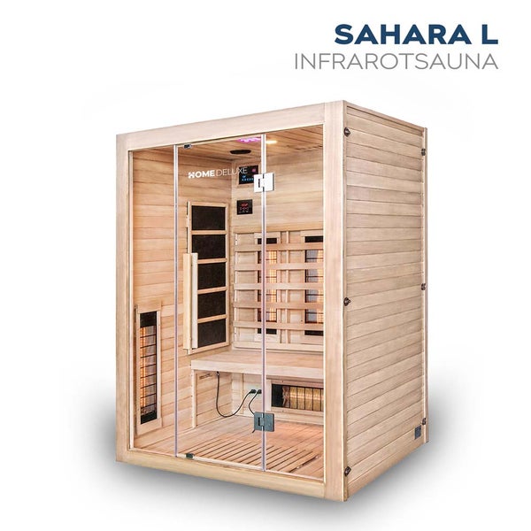 Home Deluxe – Infrarotkabine SAHARA L – 150 x 120 x 190 cm - für 2 - 3 Personen, 6 Vollspektrumstrahler, Holz: Hemlocktanne I Infrarotsauna, Sauna, Wärmekabine, Infrarot