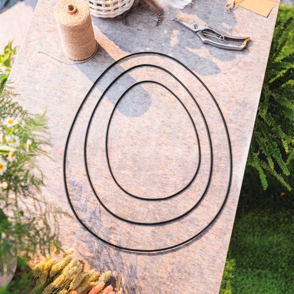 FRANK FLECHTWAREN|Dekoring Ei, 3er Set, 21,5 x 30 cm, 29 x 40 cm, 38 x 50 cm, METALL, JUTE