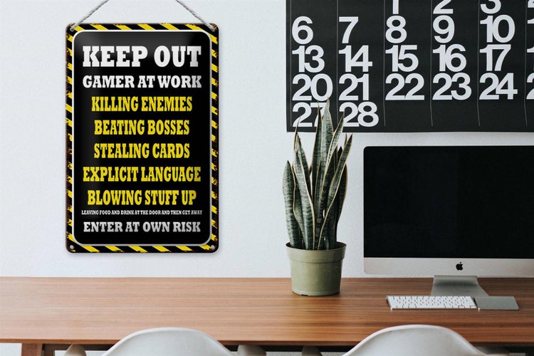 Blechschild Spruch 20x30cm Keep Out gamer at work killing