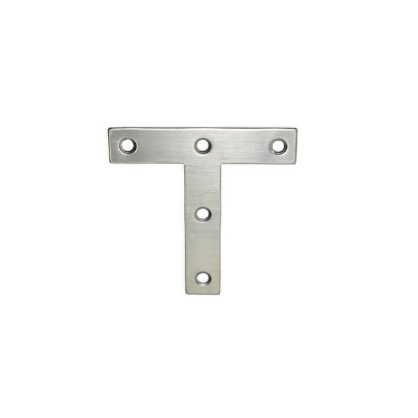 T-förmiger Flachverbinder aus Metall mit fünf Senkbohrungen zur stabilen Verbindung von Holzbauteilen.