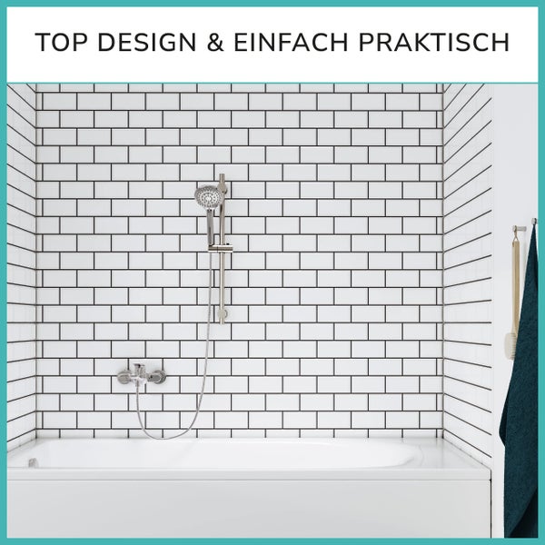 Edelstahl Duschstange 66cm rostfrei - Brausestange variable Bohrlöcher dank flexibler Wandhalterungen - Dusch Stange & top Slider (einfach, flexibel, stabil) - Wandstange variabel (Optik matt)