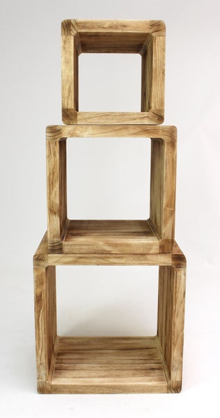 FRANK FLECHTWAREN | Regal-Cubes Geflammt, 3er Set, HOLZ, 27 x 35 x 27 cm, 35 x 35 x 35 cm, 44 x 35 x 44 cm, Holzstärke 3 cm, ohne Deko