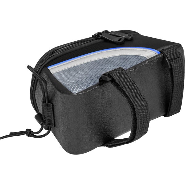 Schwarze Fahrradtasche mit Reißverschluss und Netzfach