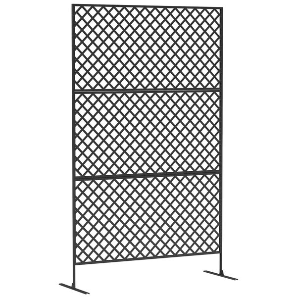Outsunny Raumteiler 3-teilig 122 x 198 cm Freistehend Paravent in Gitter, Trennwand 3-TLG Sichtschutz aus Stahl, Outdoor Raumtrenner Sichtschutzwand Stellwand für Garten, Balkon, Terrasse, Schwarz