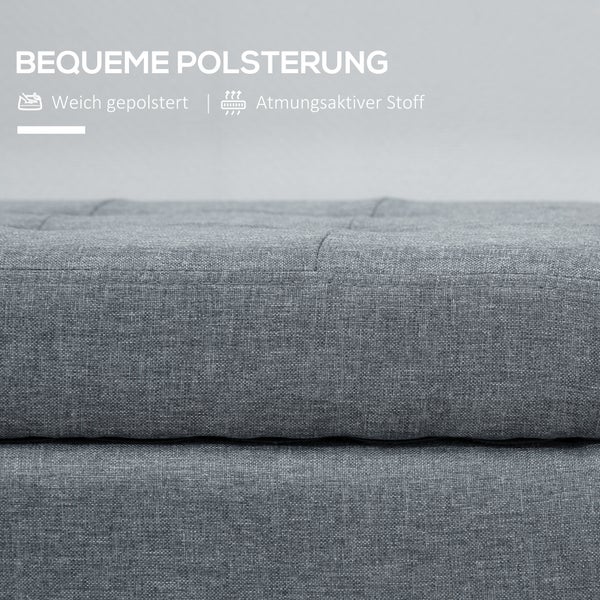 HOMCOM Sitzbank, Polsterbank mit Stauraum, Bettbank mit Deckel, Leinenoptik, Truhenbank, Aufbewahrungsbank für Wohnzimmer, Schlafzimmer, Grau, 125 x 49 x 41,5 cm