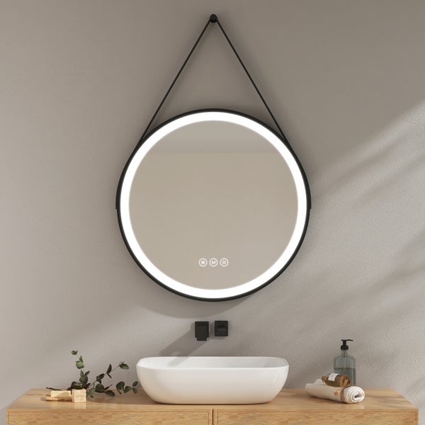 EMKE Badspiegel mit Beleuchtung LED-Spiegel mit Touchschalter ф70cm,  rund, Anti-Beschlag, 3 dimmbare Lichtfarben