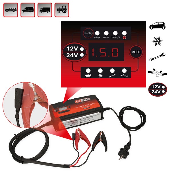 KS TOOLS 12V + 24V SMARTcharger Hochfrequenz-Batterieladegerät 25A/12,5A - 550.1745