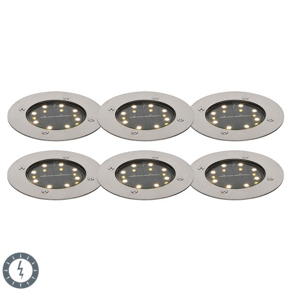 Sechs runde Bodeneinbaustrahler mit LED-Leuchten