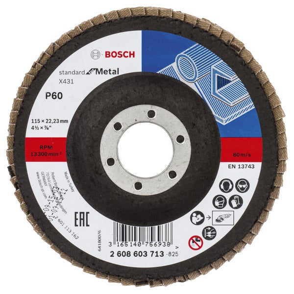 Bosch Fächerschleifscheibe X431 Standard for Metal gerade 115 mm 60 Glasgewebe - 2608603713