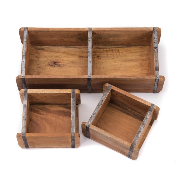 Kisten-Set Bricks III 3-teilig Mahagoni Massivholz, 2 verschiedene Größen, Ziegelform naturfarben