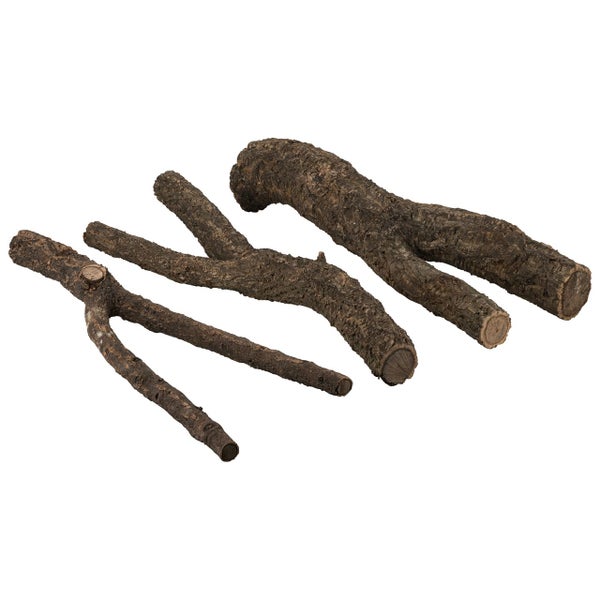 Keramik-Holzscheite für Kamine, Set mit 3 Stück, naturgetreue Rindenoptik.