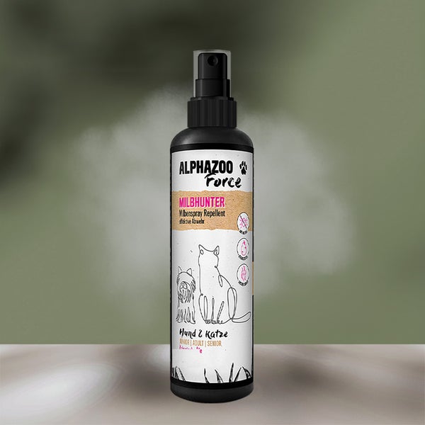 ALPHAZOO MilbHunter Milbenspray 200ml für Hunde und Katzen I Starkes Anti Milbenmittel