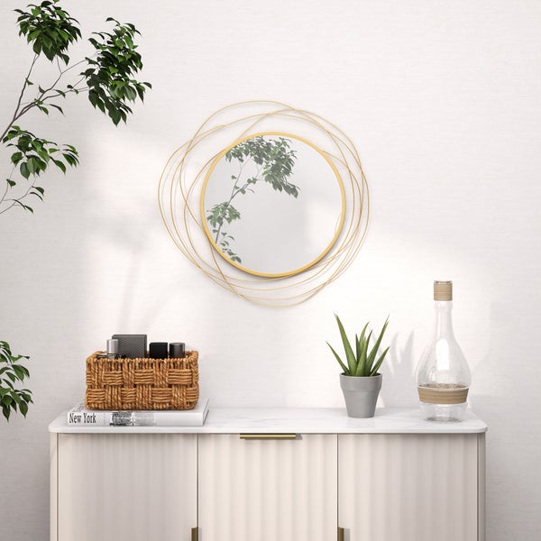 HOMCOM Wandspiegel, 65L x 1B x 65H cm, Metall, Gold