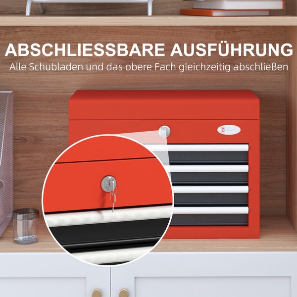 DURHAND, Werkzeugkasten, Werkzeugkoffer, 45L x 24,5B x 32,5H cm, Stahl, Rot