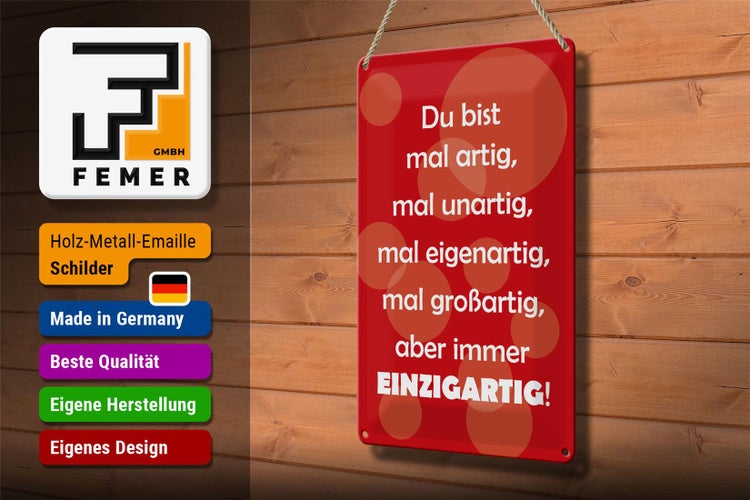 Blechschild Spruch 20x30cm Du bist Einzigartig