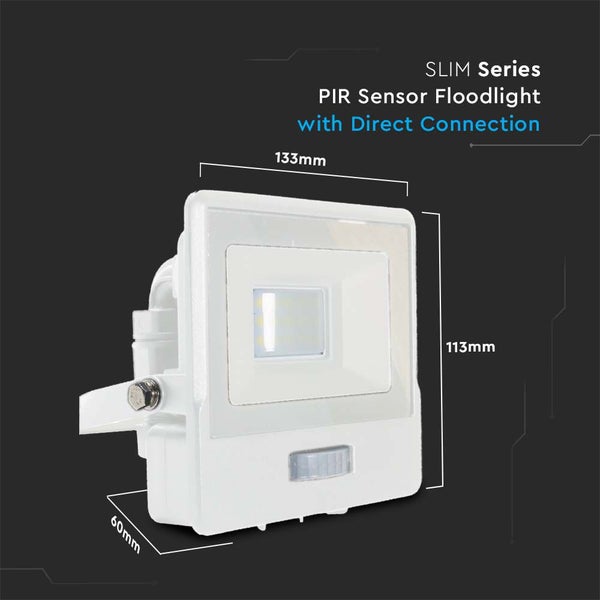 PIR Sensor Strahler der Slim Serie mit Direktanschluss und Abmessungen