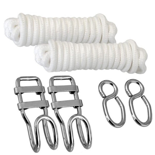 Set bestehend aus zwei Seilrollen mit Metallhaken und zwei S-Haken zum Befestigen