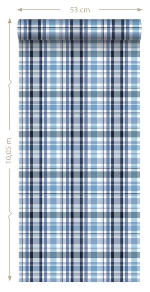Tapetenrolle mit blauem Karomuster, 53 cm breit und 10,05 m lang