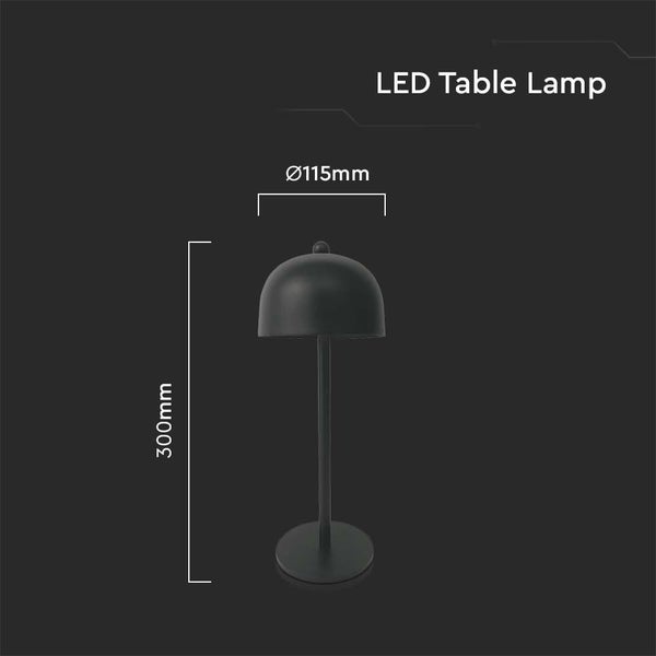 LED-Tischleuchte mit einer Höhe von 300 mm und einem Durchmesser von 115 mm.