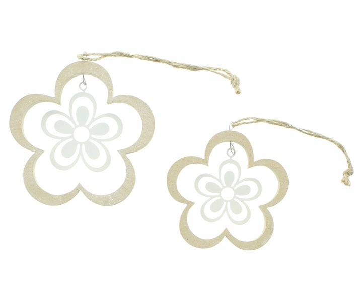 FRANK FLECHTWAREN | Hänger Blume, 3er Set, MDF, METALL, SISAL, 8,5 x 1,5 x 8,5 cm, 10,5 x 1,5 x 10,5 cm