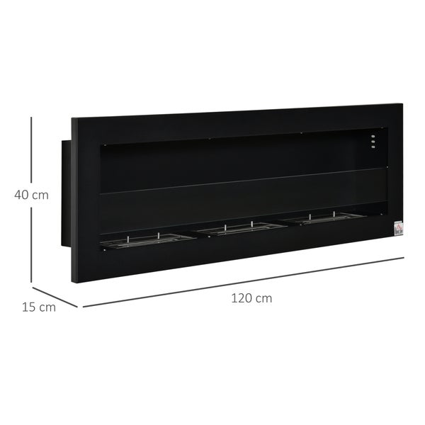 HOMCOM, Ethanol-Kamin, Bio-Ethanol-Brenner, 120B x 15T x 40H cm, Stahl, Schwarz