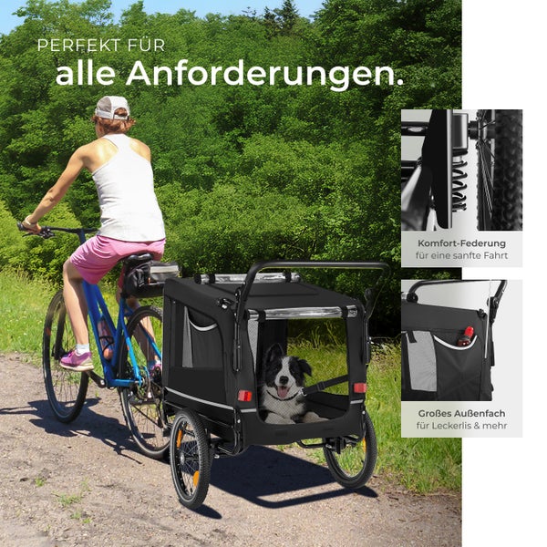 Fahrradanhänger für Hunde mit Federung und Außentasche