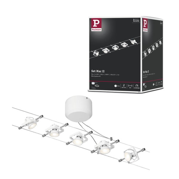Seilsystem Mac II Basisset GU5,3 max. 5x10W dimmbar 230/12V Weiß