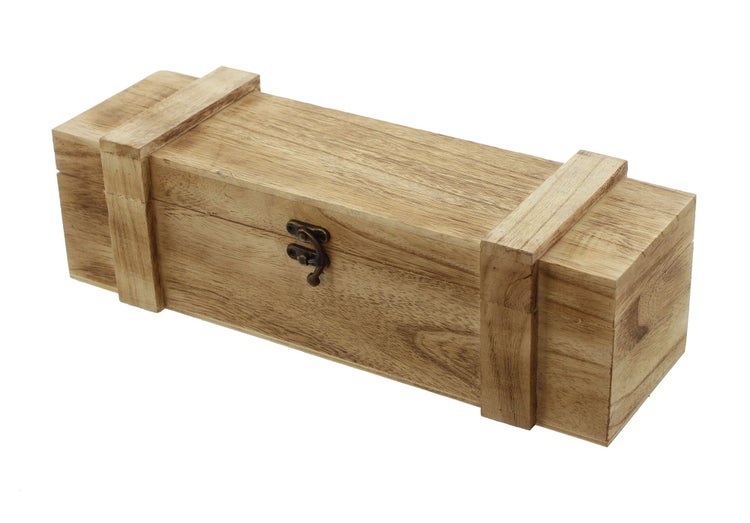 FRANK FLECHTWAREN | Holztruhe Rustikal, für 1 Flasche, HOLZ, 36 x 12 x 11 cm, ohne Inhalt