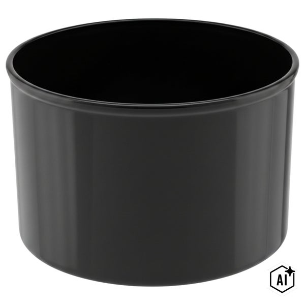 Zylindrischer Blumentopf aus Kunststoff in Schwarz.