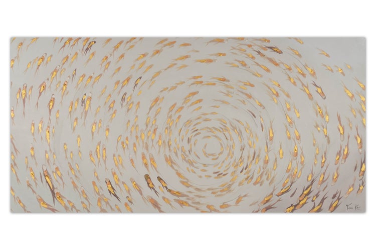 Handgemaltes Gemälde Acrylfarbe 140x70cm Gold