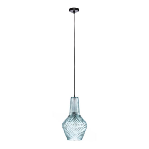 Lindby Pendelleuchte Drakar (Retro, Vintage Antik) in Blau aus Glas (1 flammig E27) - Hängelampe Esstischlampe Hängeleuchte Wohnzimmerleuchte