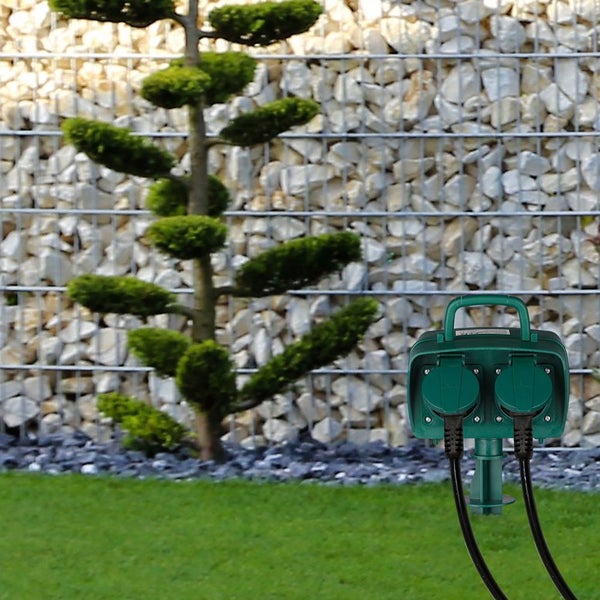 V-TAC VT-1112-3 - 2-Wege-Gartensteckdosen - Grün - IP44 - 3m Kabel - Garden Spike