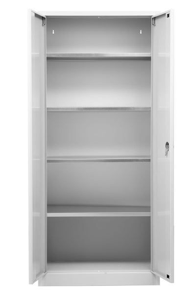 PROREGAL Flügeltürenschrank Badger 4 Fachböden Eurolock Griff Sockel HxBxT 180 x 80 x 38 cm Grau Verzinkt