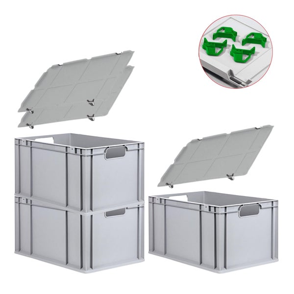 PROREGAL Spar Set 3x Eurobox Nextgen Economy Mit Auflagedeckel & 4x Schiebeschnappverschlüsse Grün Griffe Offen HxBxT 32 x 40 x 60 cm 65 Liter