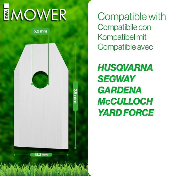 Messer für Rasenmäher kompatibel mit Husqvarna, Segway, Gardena, McCulloch, Yard Force, 5,2 mm, 35 mm, 18,2 mm