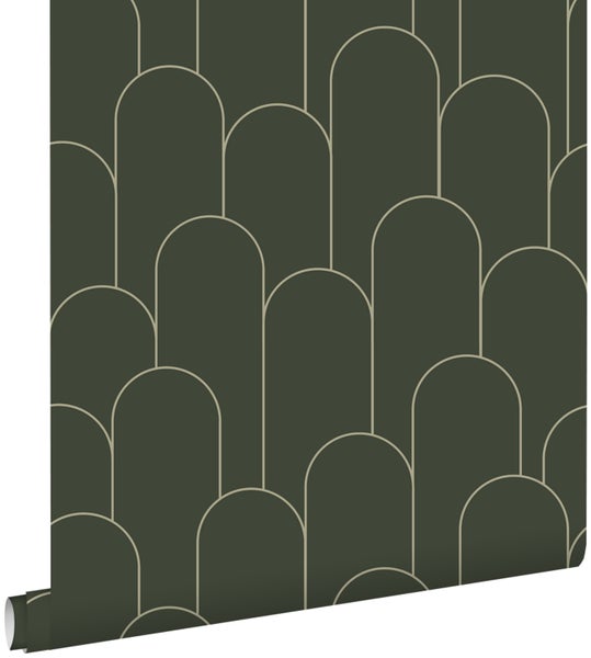ESTAhome Tapete Art Decó Muster Dunkelgrün - 50 x 900 cm - 139656