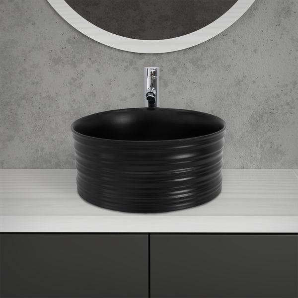 ML-Design Waschbecken aus Keramik in Schwarz matt Ø 41 x 18 cm Rund, Moderne Aufsatzwaschbecken, Design Waschtisch Aufsatz-Waschschale Waschplatz Handwaschbecken, für das Badezimmer und Gäste-WC