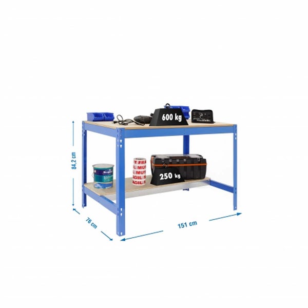 PROREGAL Werkbank Buffalo HxBxT 84 x 150 x 76 cm Traglast 600 kg Blau