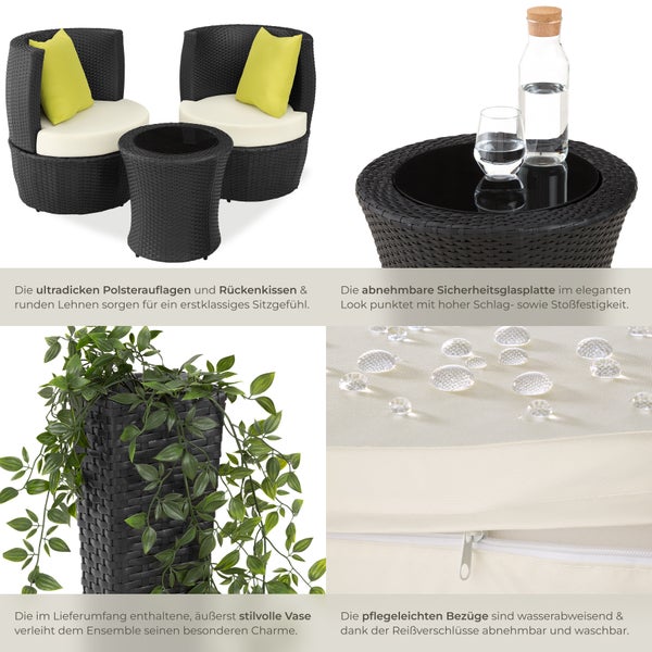 Rattan Sitzgruppe tectake Nizza stapelbar mit Aluminiumgestell schwarz