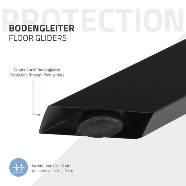 Bodengleiter für Möbelbeine, höhenverstellbar bis 1,5 Zentimeter für Bodenschutz.